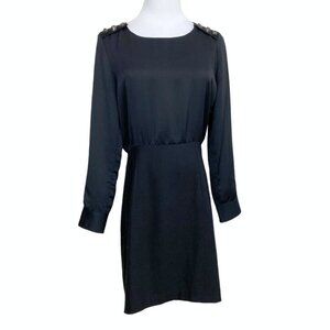 THE KOOPLES BLACK SATIN FELt WOOL BLEND COMBO LONG SLEEVE MINI DRESS - S (36)
